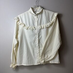 Vintage Wrangler  Shirt Women's L Cream White Western U.S.A Made 70s Cottagecore